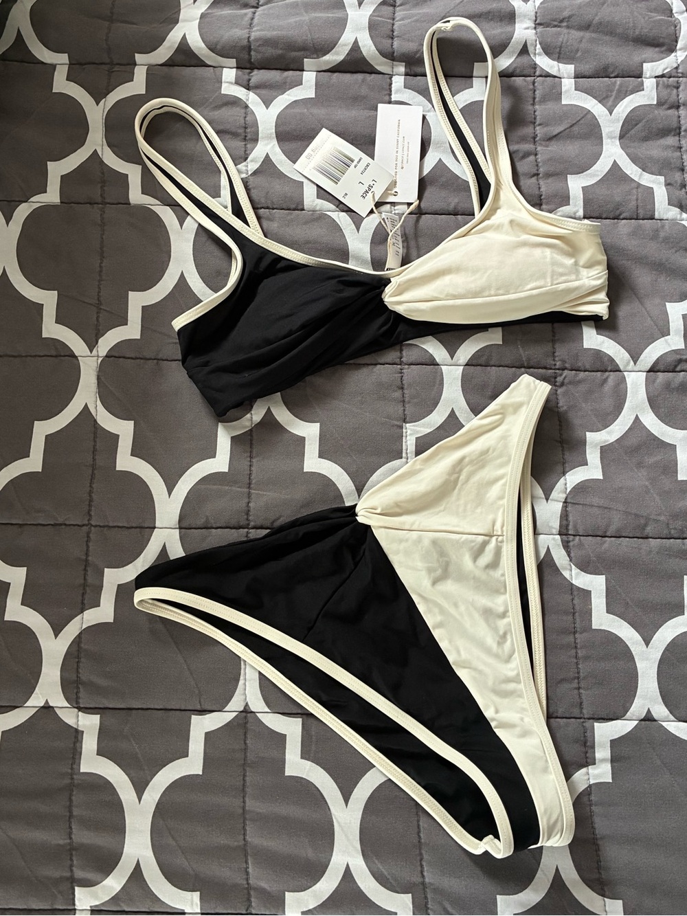 l*space Nancy style Black and Cream Two-Tone Bikini Set